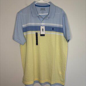 IZOD NEW Men's L Polo Advantage Performance Blue Cantrel Stretch Collared